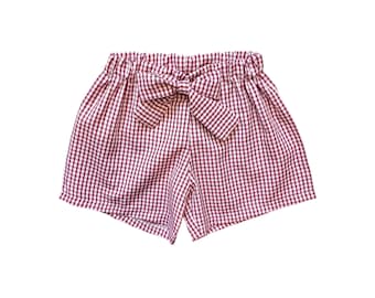 Mädchen Gingham Sommershorts, Schulshorts, Sommeruniform, Outfit, handgefertigt auf Bestellung, Alternative, Schleife, Sommerkleid Shorts.