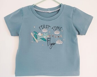 First Time Flyer Personalised T-Shirt, Handmade and Embroidered, My First Holiday, First Flight, Holiday T-Shirt, Baby & Toddler, Unisex
