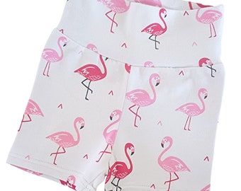 Flamingo Cycle Shorts, Baby & Toddler, Handmade, Stretchy and Comfy, Cotton Jersey, Gender Neutral, Summer Shorts, Pink Flamingos, Gift