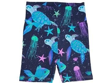 Under The Sea Cycle Shorts, Baby & Toddler, Handmade, Stretchy and Comfy, Cotton Jersey,Gender Neutral, Summer Shorts, Gift, Fish, Jellyfish