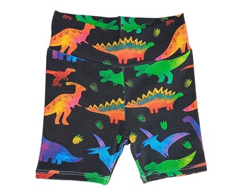 Rainbow Dinosaur Cycle Shorts, Baby & Toddler, Handmade, Stretchy and Comfy,Cotton Jersey,Gender Neutral, Summer Shorts, Gift For Dino Lover