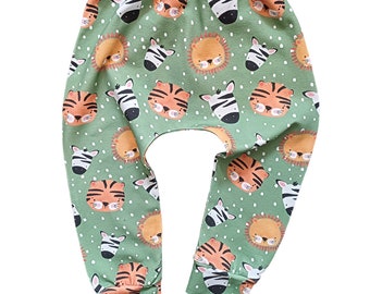 Baby & Toddler Leggings, Safari Animals, Handmade To Order, Cloth Bum Fit, Wild Animals, Stretch Harems, Wild One, Birthday, Outfit