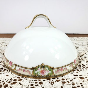 Antique Round Covered Butter Dish Lid Only Haviland Limoges Schleiger Belfort, Rose Cameos & Garland, Heavy Gold Trim, Replacement