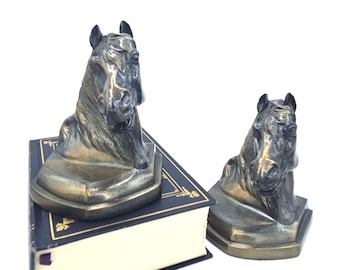 Vintage Bronze Brass Horse Head Bookends: Equestrian Office Decor