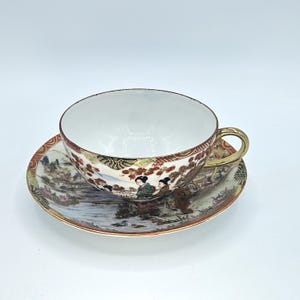 Vintage Noritake Geisha Teacup and saucer, Made in Japan, Hand Painted Porcelain, Early 1900&#39;s,  Gold Accents, Gift for her