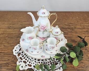 Vintage Porcelain Rose Miniature Tea Set, New in Box, 10 Piece Tea Set, Collectible Tea Set, Decorative Tea Set, Collectible Tea Set