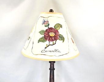 Hand Painted Floral Lamp Shade: Vintage Dahlia, Camellia, Narcissus