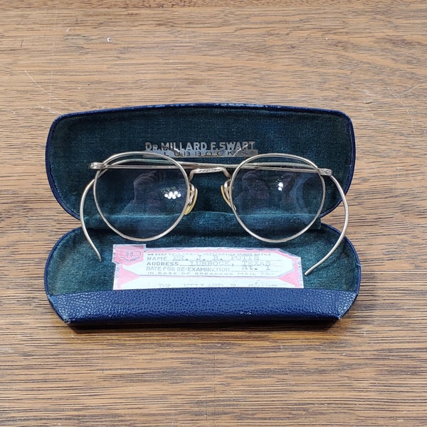 Vintage American optische Fulvue 12K Gold Filled Drahtrand Bi-Focal Brille Brille mit Hard Case, 1/10 AO, Celluloid Nasenstück, Herren