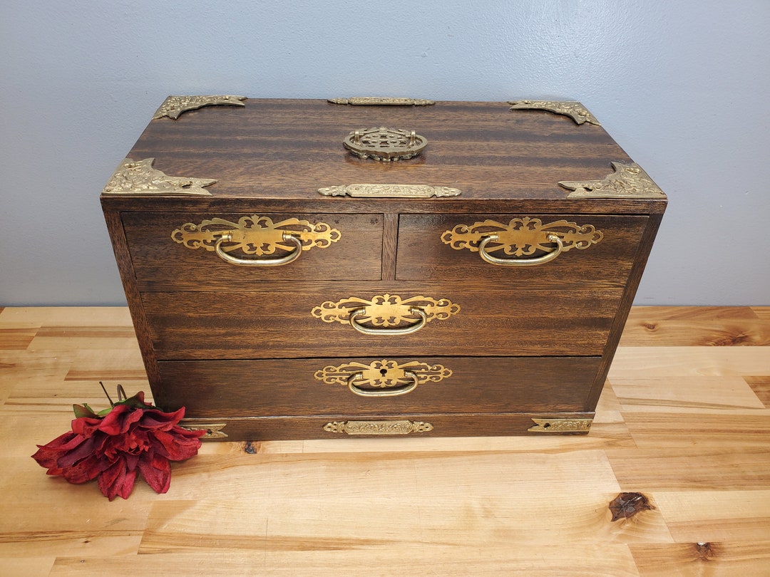 Beautiful Vintage Japanese Tansu Wood Jewelry Box Chest Purple Etsy