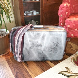 Vintage 24&quot; American Tourister Hard Shell Suitcase, Metallic Gray, Luggage, Vintage Suitcase, Marbled Charcoal Gray, Mint Condition