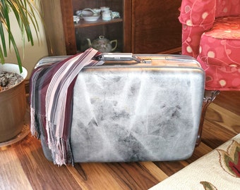 Vintage Metallic Gray 24" American Tourister Hard Shell Suitcase, Carry-on Luggage, Vintage Suitcase, Marbled Charcoal Gray, Free Shipping