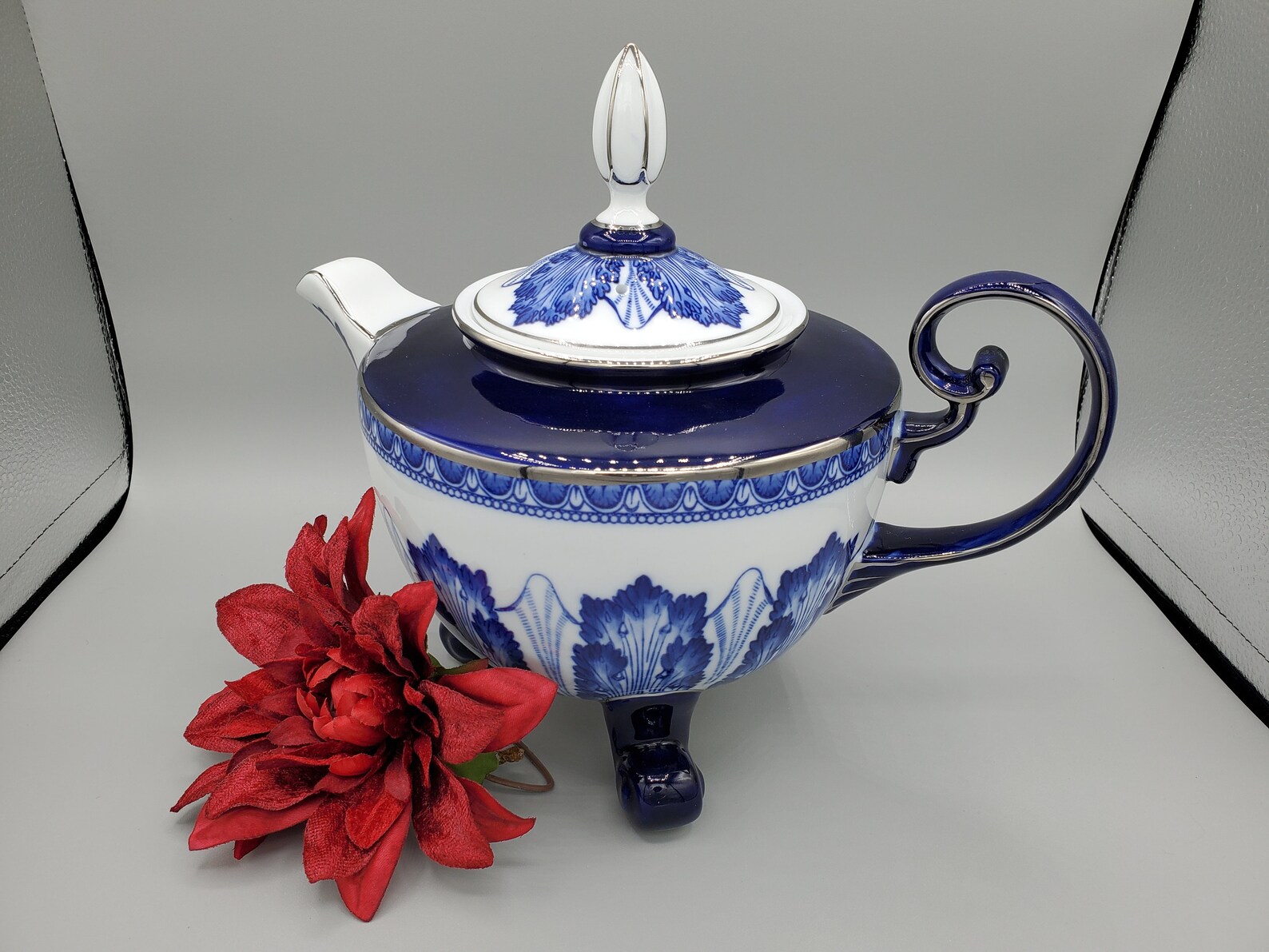 Bombay Company Blue and White Large Footed Teapot With Lid Etsy