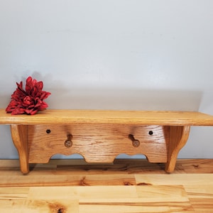 Vintage 24&quot; Handmade Solid Oak Shelf with Pegs, Wall Shelf, Wood Wall Shelf, Plate Groove, Country Decor, Lodge Decor