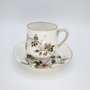 Antique Haviland Limoges France Passion Fruit Flower w/Vine, Demitasse Floral Teacup & Saucer, Charles Field,  Dk Green Leaves, Gift for her