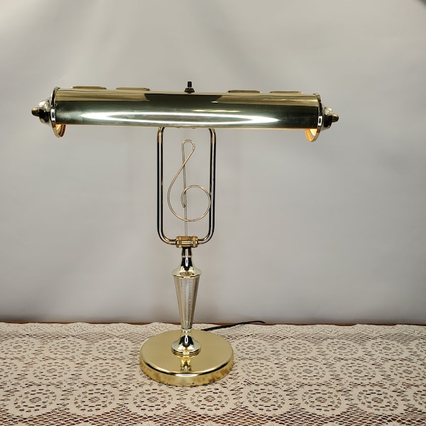 Vintage Brass & Chrome Color Adjustable Lamp, Treble Clef Lamp, Adjustable Piano Light, Musician Light, Treble Clef, Desk Lamp