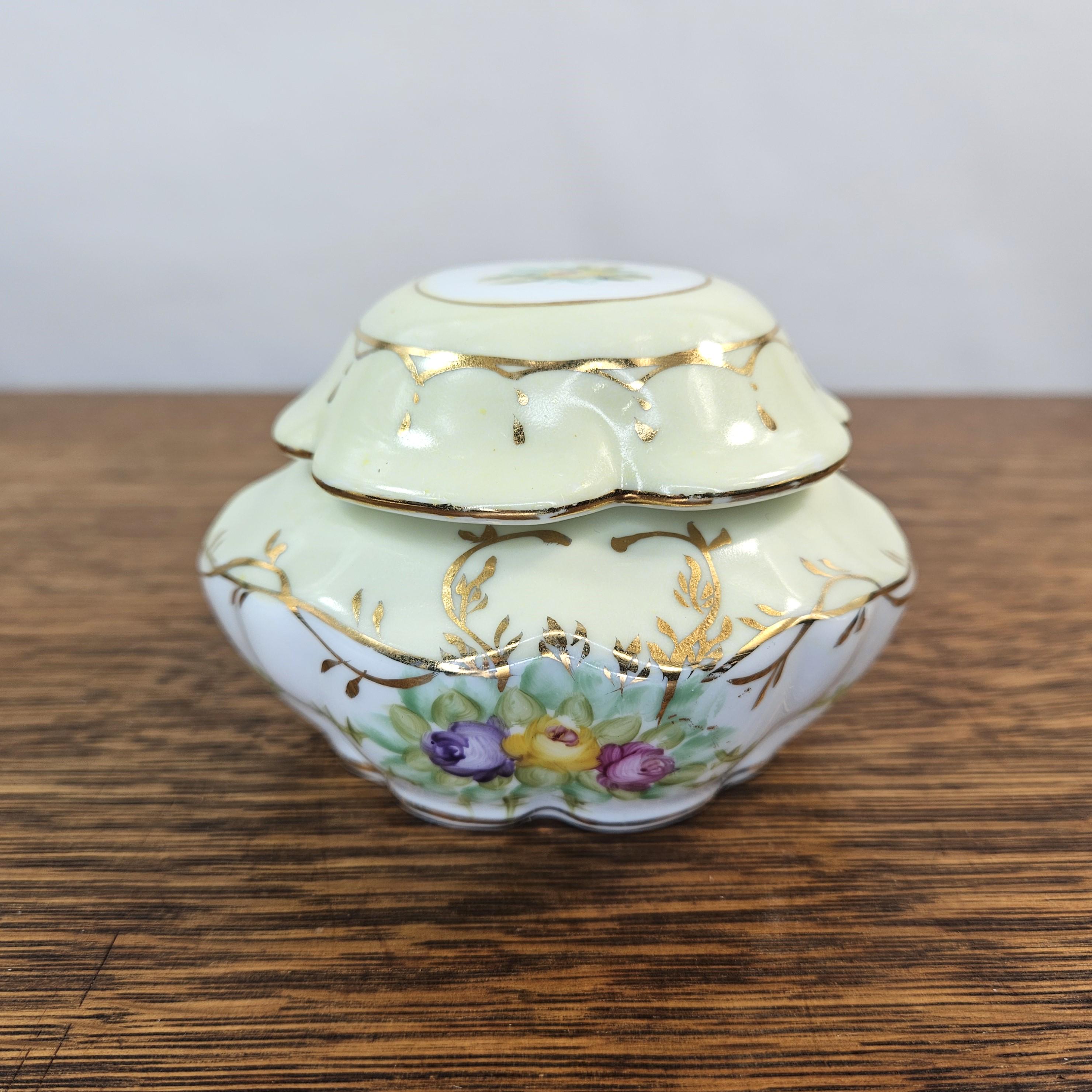 Vintage Hand Painted Limoges China 3 Piece Vanity Set, Fleur