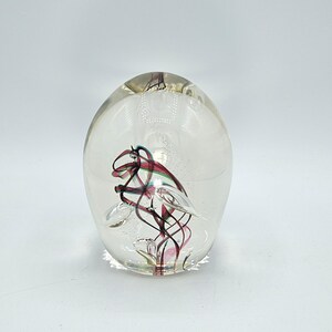 Vintage Swirl Art Glass Paperweight, Controlled Bubble, Artist Signed, Green & Red Swirl, Collectible Paperweight