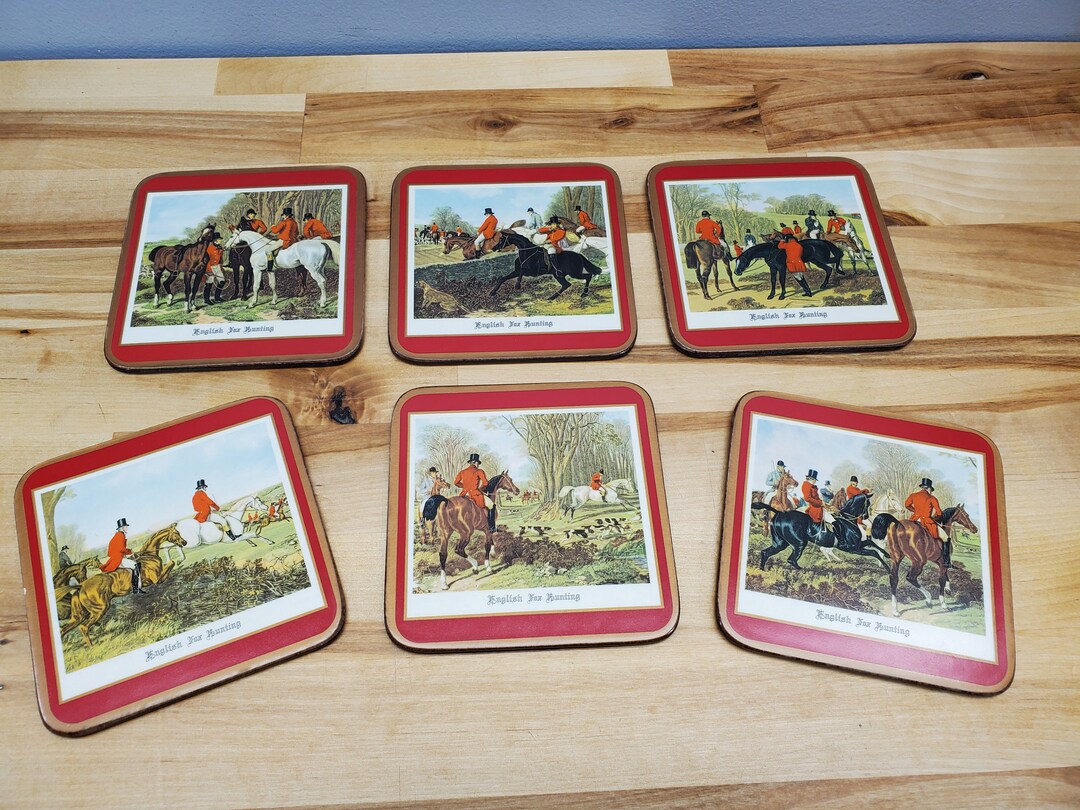 Vintage Pimpernel English Fox Hunt Coasters . Cork Backed . Set of 6