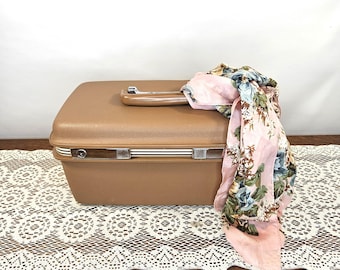 Vintage Samsonite Train Case, Chocolate Brown Concord Carry-on, Reprinted Paris Fashion Postcards & New Paris Cosmetic Bag