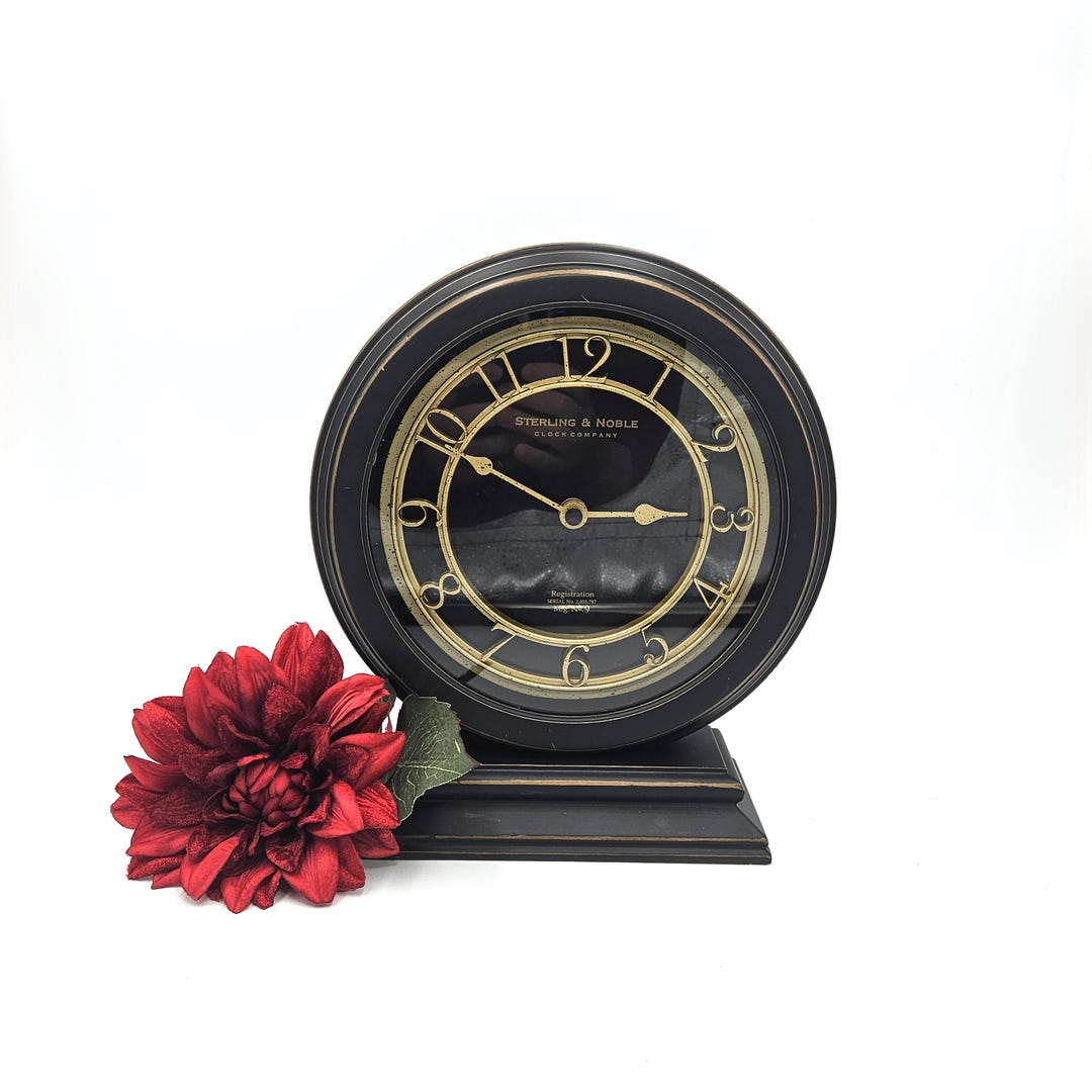 Vintage Sterling & Noble Black and Gold Table Clock . Reg. Serial No ...