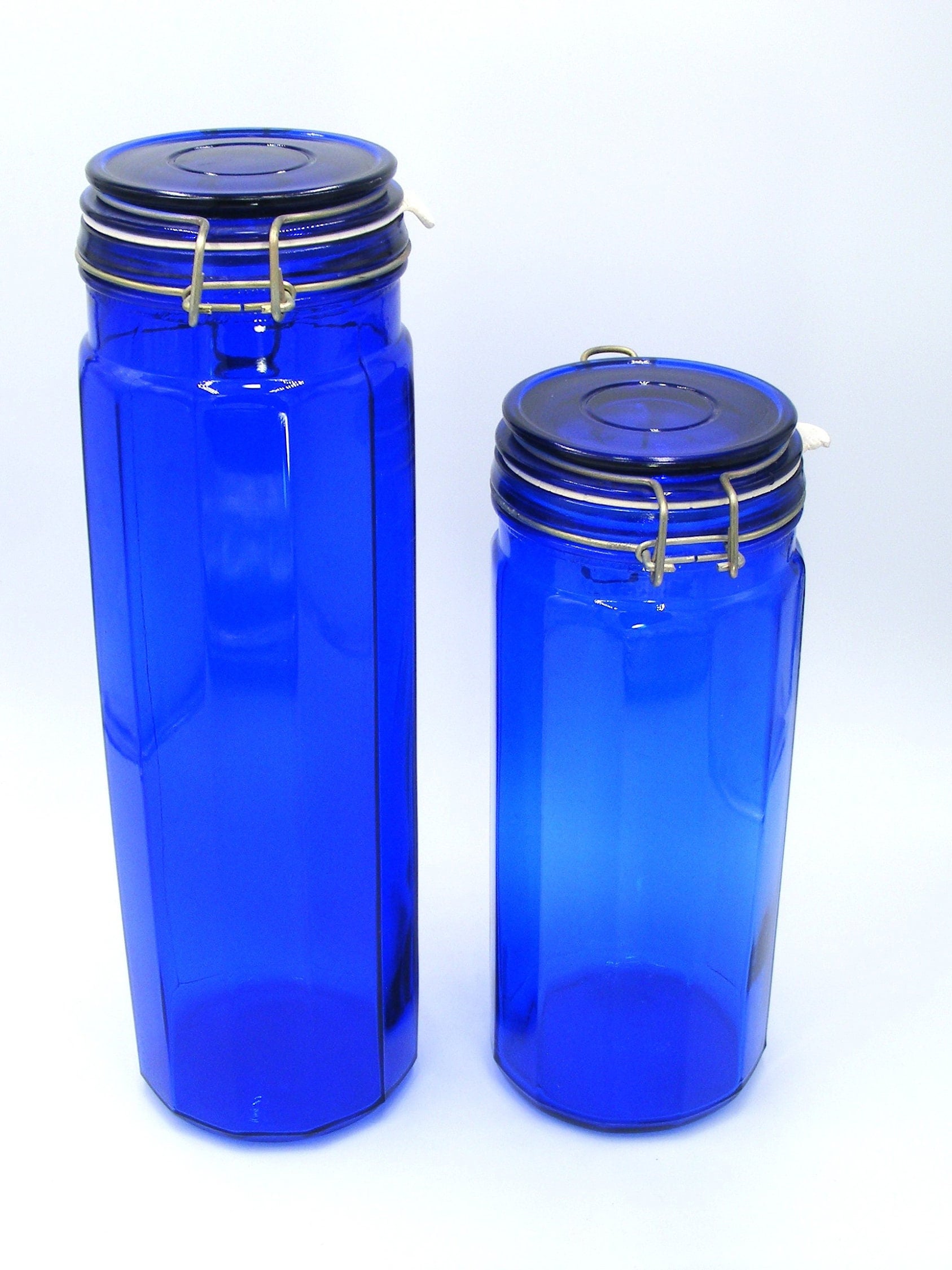 Vintage Set of Cobalt Blue Glass Canisters, 13