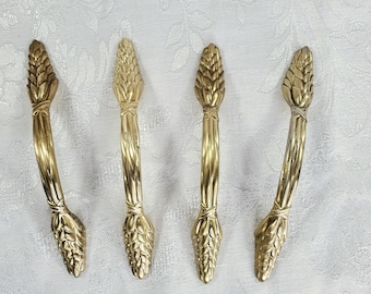 Vintage Burnished Brass Wheat Drawer Pulls, Lot of 27, Amerock, Botanical Braided Wheat, Drawer Cabinet Handles Pulls, Farmhouse