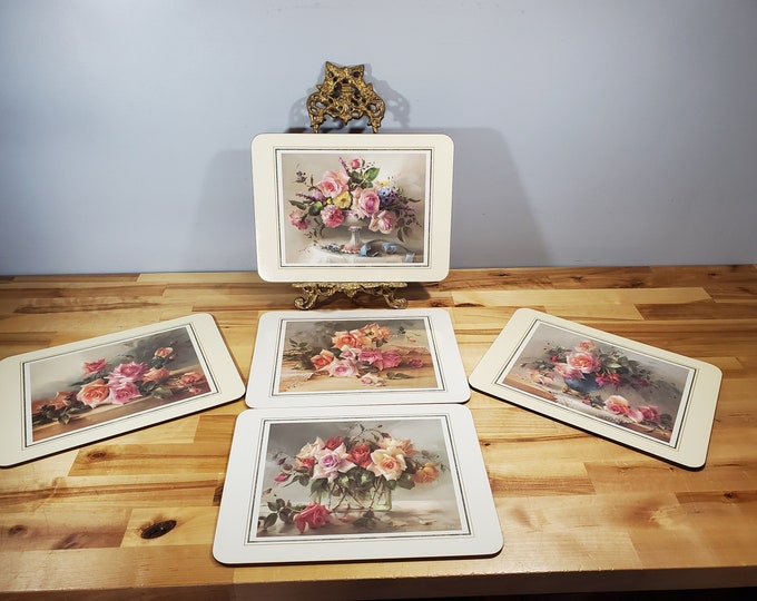 Vintage Portmeirion Floral Placemats . Old Fashioned Roses . Set of 5