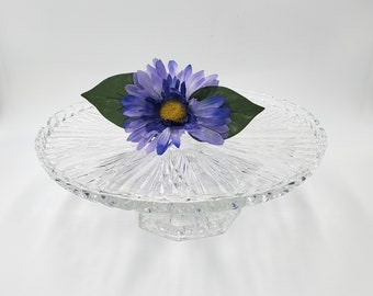 Beautiful Vintage 12" Heavy Cut Crystal Pedestal Cake Stand, Sunburst Pattern, Heavy Octagon Base, Crystal Cake Stand, Glass Cake Stand