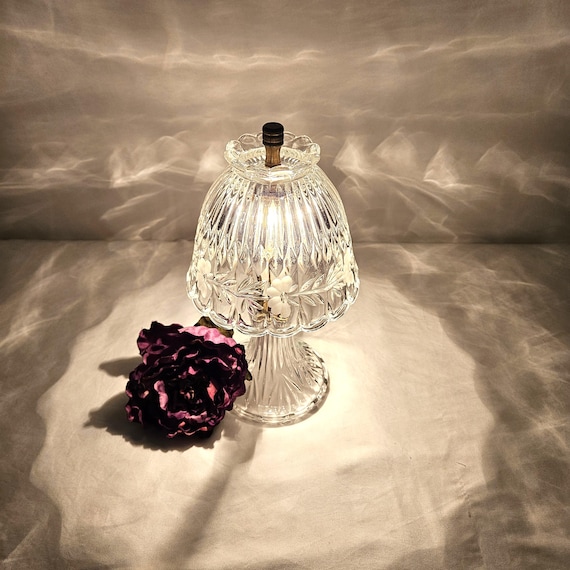 Heritage Romance Collection by Princess House Lead Crystal Lamp: Etched Floral Design, Boudoir Lamp, Made in Germany, Vintage