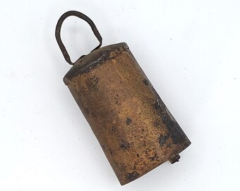 Antique 3" Primitive Handmade Metal Sheep Bell, Hanging, Tarnished, Farm Barn Country Decor Primitive Decor Collection Farm Barn