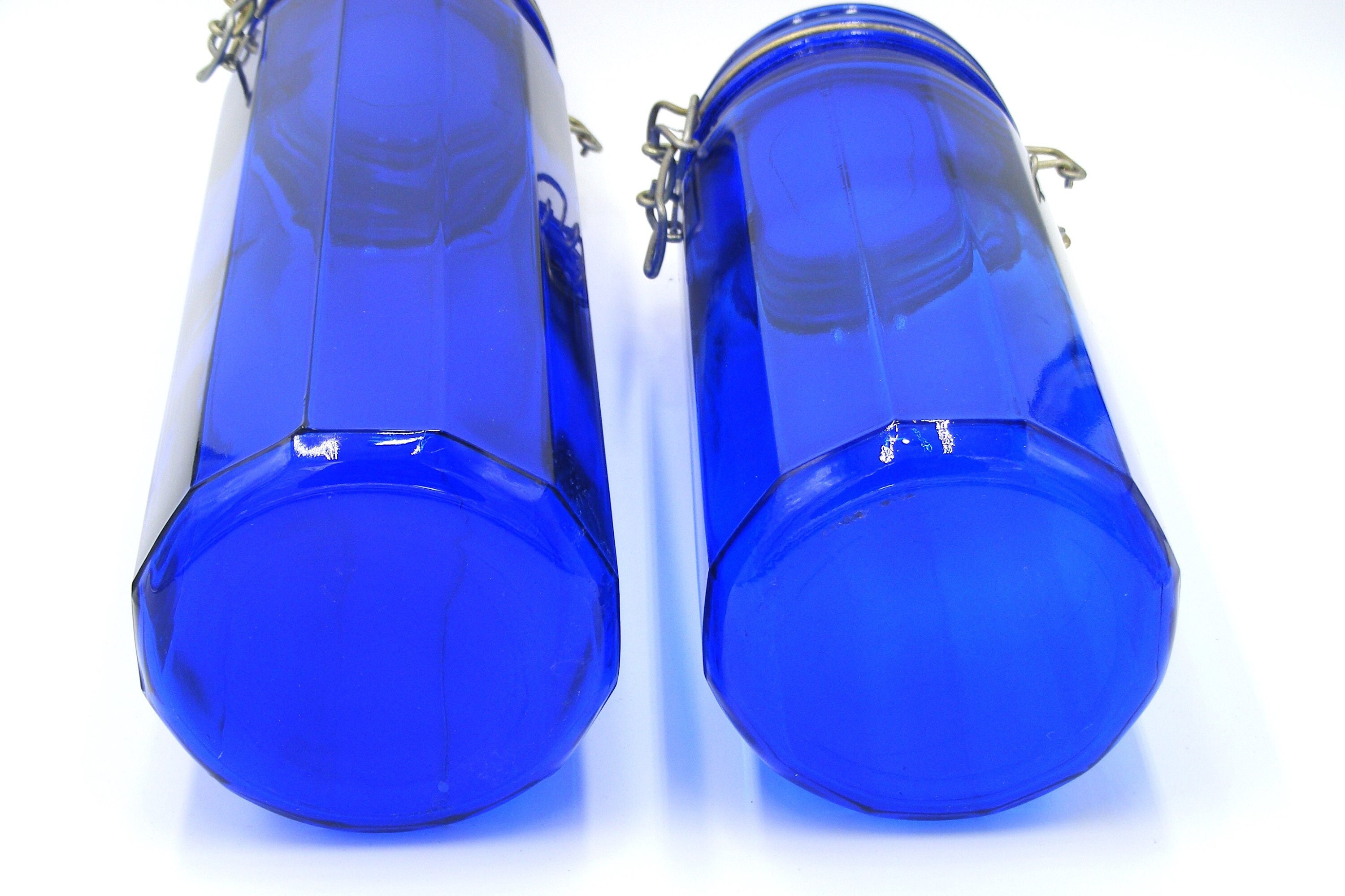 Vintage Set of Cobalt Blue Glass Canisters, 13