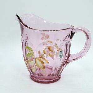 Vintage Fenton Hand Painted Pink Glass Pitcher, Meadow Berry on Madras, Artist Signed J. Cutshaw, Art Glass, Collectible Glass, Gift for her
