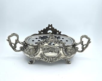 Vintage Godinger Jardiniere Flower Frog Centerpiece, Vase Silver Art Flower Arranging