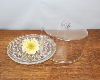 Vintage dekorative geschliffene Glas bedeckt Kuchenstand - Tortenständer - Leichte Kuppel - Gebäck Kuppeln Platte - Snacktablett - Hochzeit - Indiana Glas