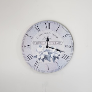 Vintage French Style Floral 14" Round Wall Clock, La Boutique de fleurs, Isabelle 18 Rue de la Paix