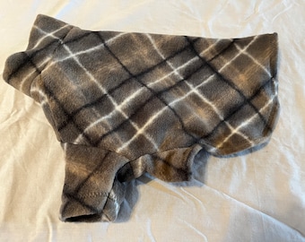 READY TO SHIP Gray Tan diagonal Grid Print Fleece Dog Coat Warm Pets Snood Neck Sweater Clothing Print jammies