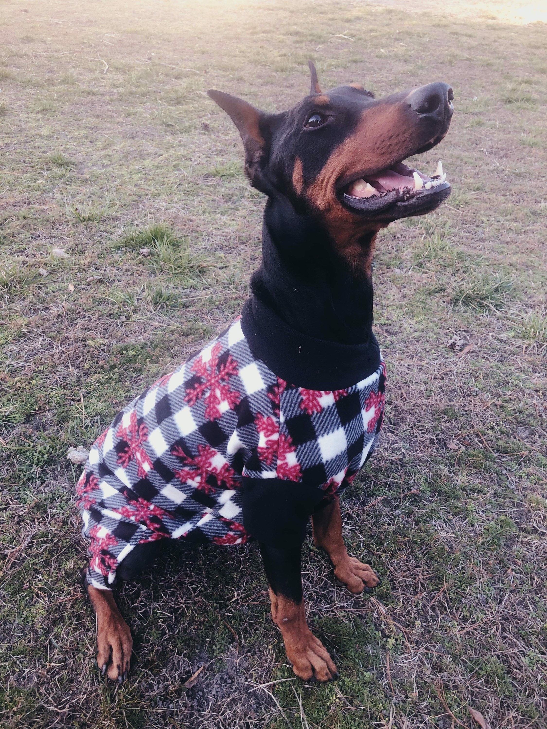 Snowflakes Black White Checker Print DOG Sweater Snood Super Soft
