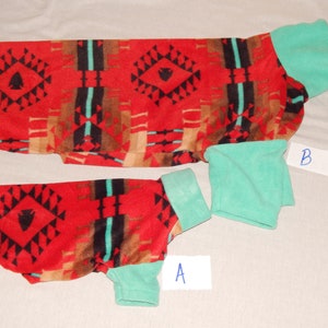 KLAAR voor verzending MoonDance Azteekse print en blauwgroen fleece hondenjas handgemaakte jas haarband coltrui huisdier kleding pyjama Dobermann Zuidwest