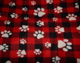 Red & Black Checkered Paw Print Fleece Dog Coat Snood Neck Sleeves Turtleneck Covered Chest Buffalo Plaid Lumberjack Doberman Great Dane