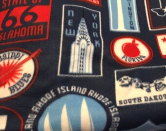 USA State Print Fleece Dog Coat Snood Neck Warm Covered Chest Dobies PJs Red White Blue Pattern Florida New York Rt 66 Doberman Great Dane