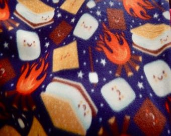 S’mores Fleece Dog Coat with Sleeves Pit Bulls Covers Chest Doberman Pet Sweater PJs Camp Fire Print pajamas