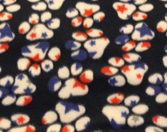 USA Paw Print Fleece Dog Coat Snood Neck Warm Covered Chest Red White Blue Pattern Patriotic Paws Great Dane Dobies PJs Pajamas