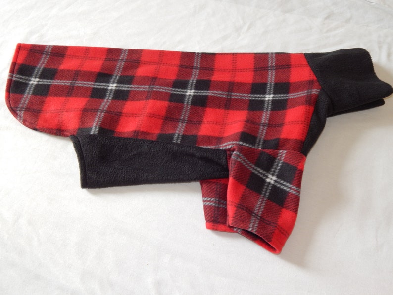 Red & Black Plaid Fleece Winter Dog Coat Snood Neck Sleeves | Etsy