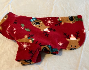 READY TO SHIP Reindeer Dog Coat Handmade Pet Clothes Jacket Animal Cute Deer Print Covered Chest Snood Soft Fleece Small Pups