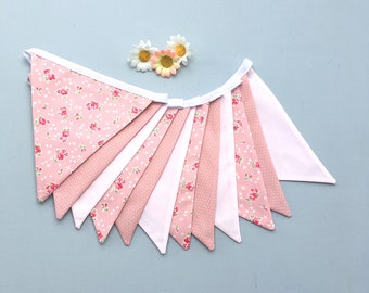 Pink Floral Bunting, fabric bunting