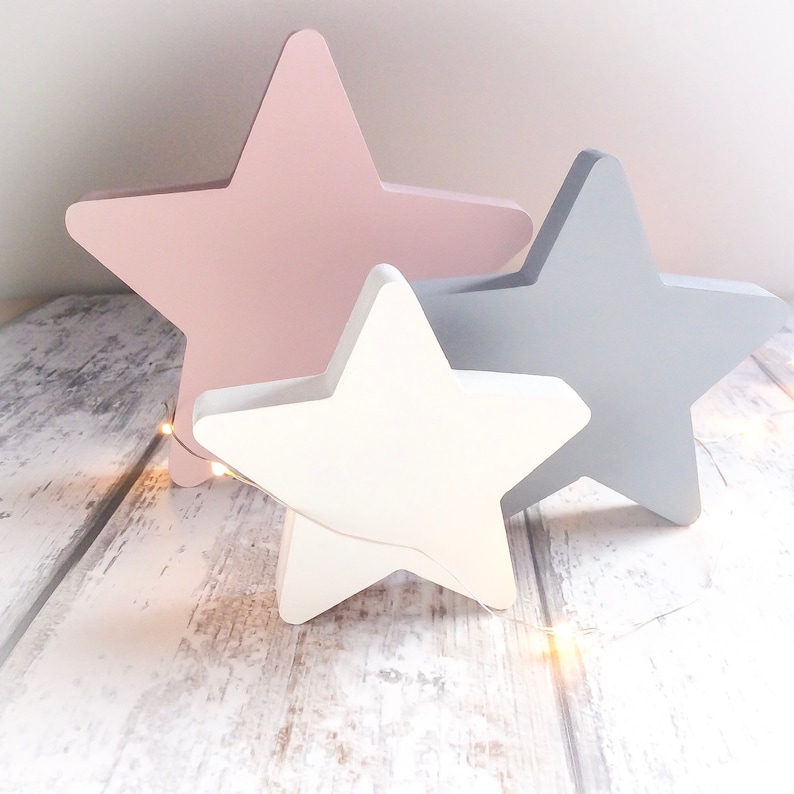Blush Pink Grey Stars Nursery Shelf Decor Set Freestanding Etsy