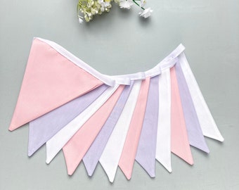 Pastel Pink & Purple bunting, pink, lilac and white bunting
