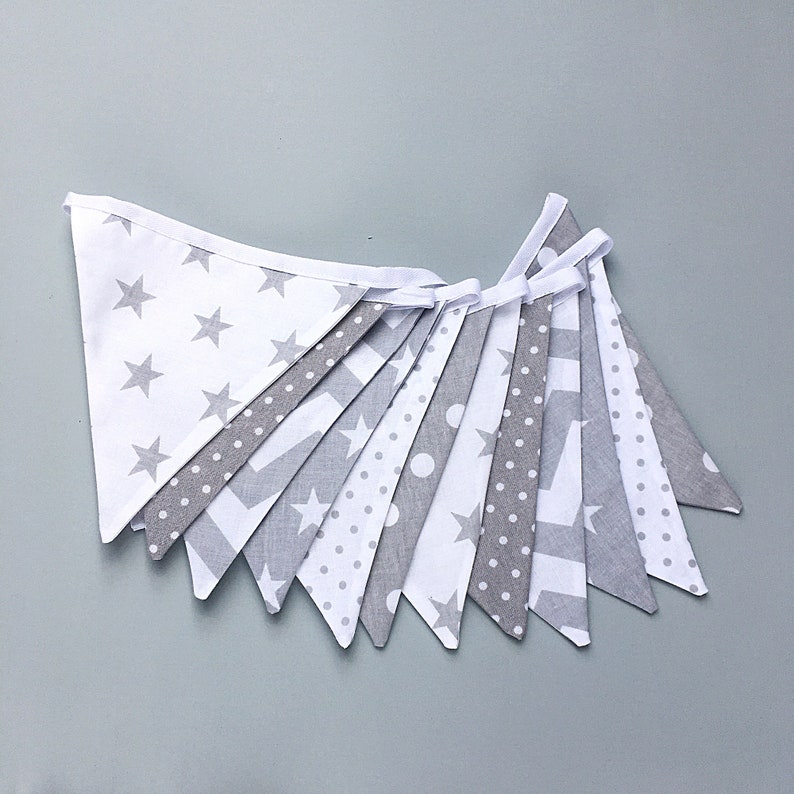 Grey & white bunting grey chevron star bunting nursery Etsy