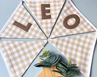 Beige Gingham Personalised bunting