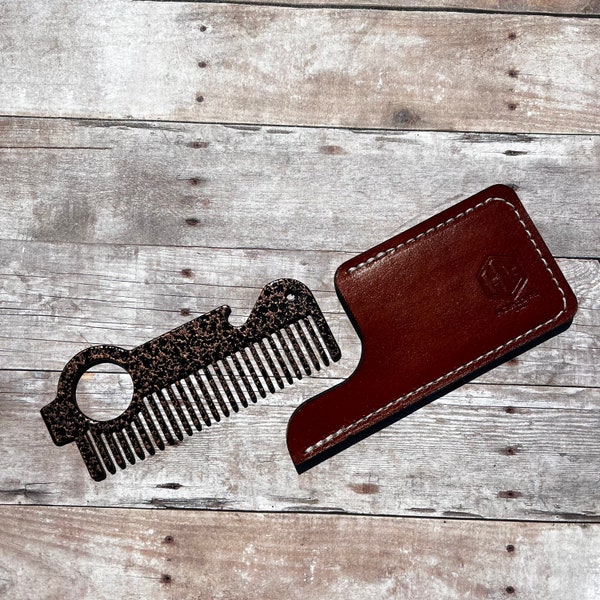 Heircomb Mini Executor Premium Finish Metal Beard Comb with Leather Sheath